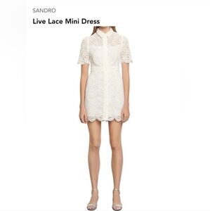 Sandro Live‎ Embroidered Floral Lace Mini Dress Off-white Size 38